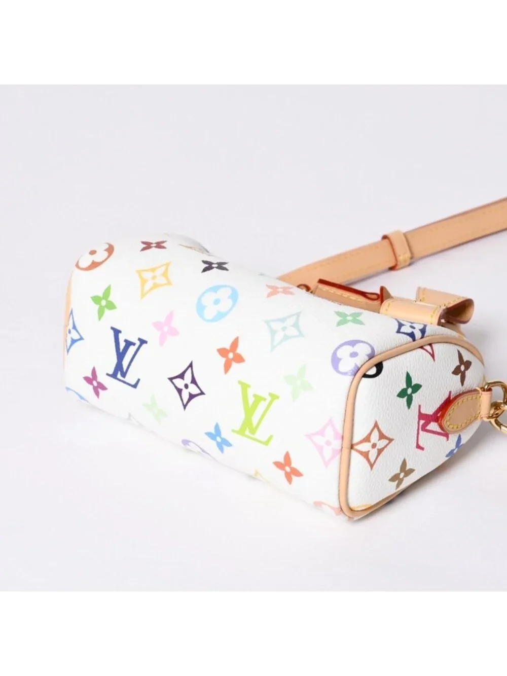 Louis Vuitton Nano Speedy Handbag Monogram Multicolor White Takashi Murakami